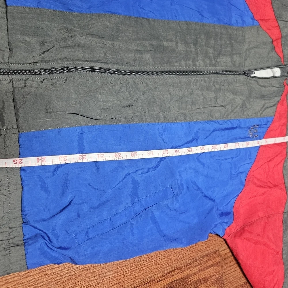 Bold Red and Blue Windbreaker with Retro Vibes